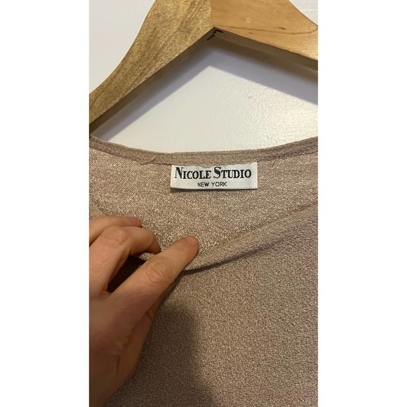 Vintage Nicole Studio Tan Short sleeve Blouse L 10 - Picture 3 of 7